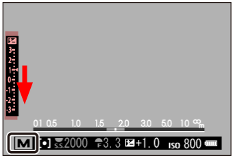 Exposure indicator on a Fuji camera screen. 